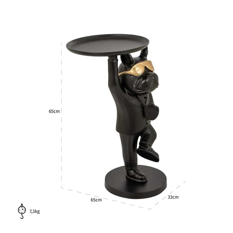Richmond Interiors Black & Gold French Bulldog Butler Side Table